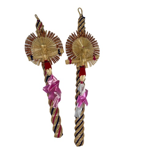 Central American 2 Handmade Straw Crucifix Religious Christian Collectible