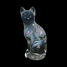 Fenton French Opalescent Glass Flowers Hand Painted bt C Curry Cat 5" Vintage