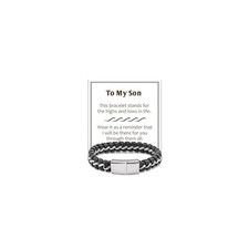 To My Son Bracelet from Mom Stainless Steel Leather Bracelet Gifts for Son A