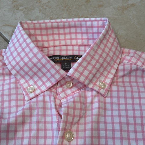 Peter Millar Summer Comfort Shirt Men S Pink Check Long Sleeve Button Down Golf - Picture 3 of 9
