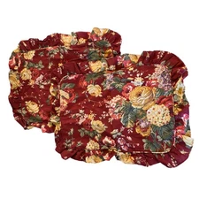 Dan River Vtg Floral 2 Stndrd Pillow Shams Ruffled Burgundy Yellow Rose Cottage