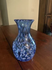 Blue Speckled Art Glass Vase 8” Tall Signed JAM 2001 RCGS