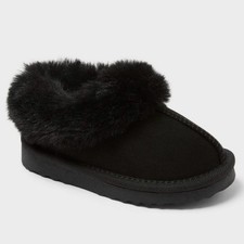 CAT JACK Black Piper Faux Fur Cuff Scuff Slipper Boots Size Girls Toddler 6