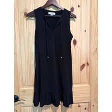 Michael Michael Kors Black Sleeveless Tie Neck Ruffle Hem Shift Dress Medium