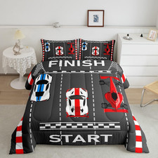 Race Car Comforter Set for Boys - Extreme Sports Bedding with Pillowcases