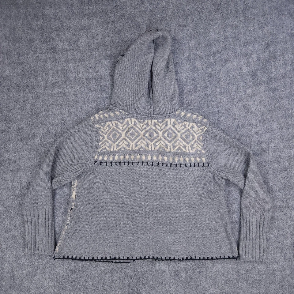 J Jill Sweater Womens Large Petite Gray White Hooded Button Cardigan Fair Isle - Image 2 of 4