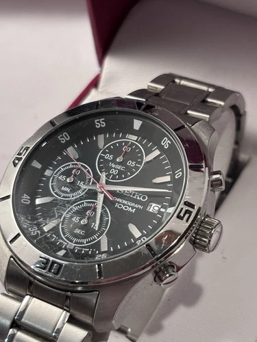 Vintage Seiko Men's Chronograph 100m Divers Wristwatch , Quartz, BLACK DIAL