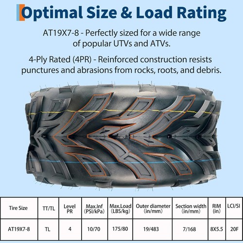 2pcs 19x7-8 ATV Tires,4PR All Terrain 19x7x8 Trail Sand ATV UTV Off-Road Tires - Picture 5 of 7