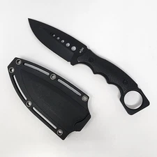 S-TEC Fixed Knife Black Finish Blade Textured Carbon Handle with Sheath