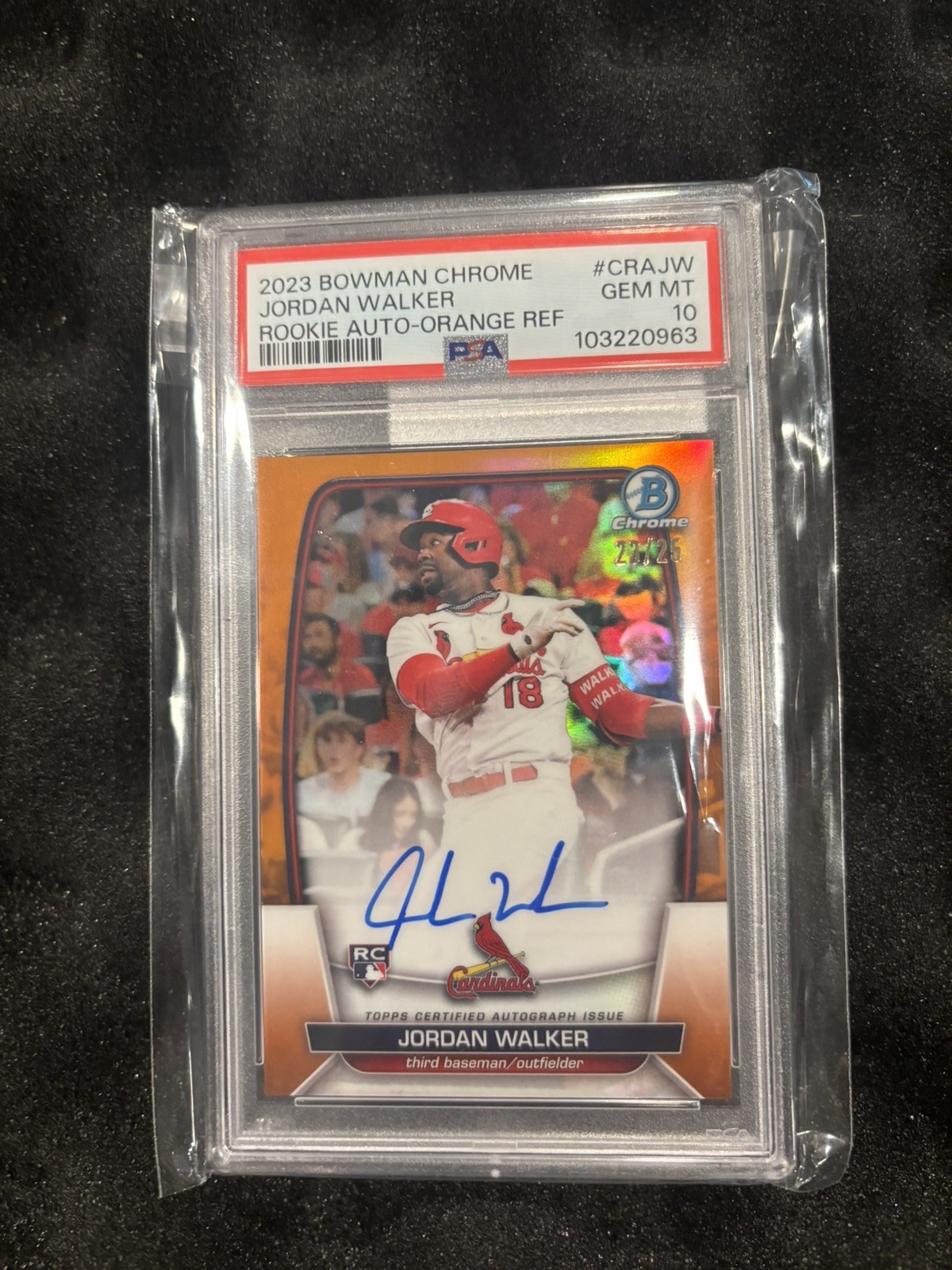2023 Bowman Chrome Jordan Walker Orange Refractor Auto /25 RC Rookie PSA 10