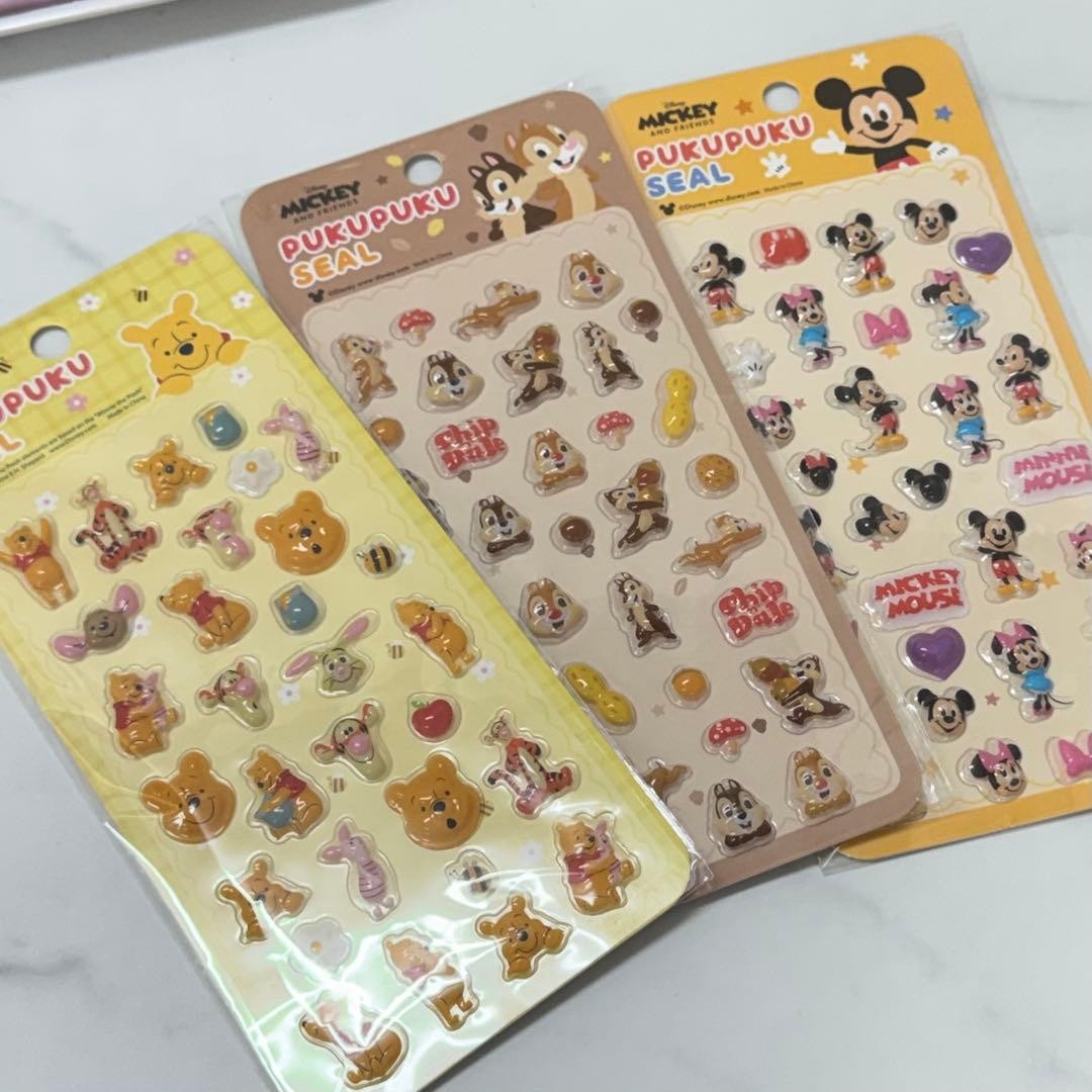 Disney Mickey Chip Dale Pooh PUKUPUKU Sticker Set 3  Unopened