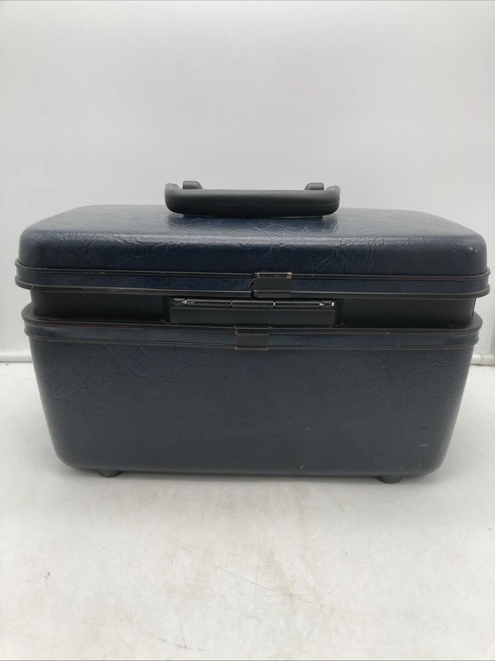 Samsonite CarryPak 46 Navy Blue Makeup Train Case w/ Mirror, 2 Keys, NO Tray - Image 4 of 4