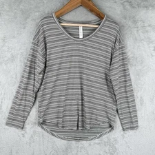 Athleta L/S Shirt Womens Large Black & White Striped Athleisure Scoop Neck