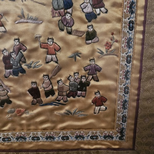 1960's Collectable Oriental Silk Embroidery 100 Children Playing Dragon Buddha - Picture 5 of 8