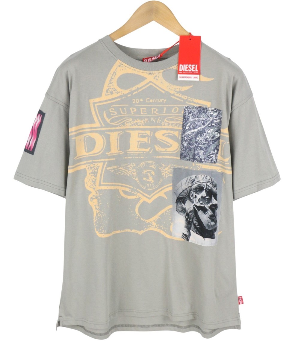 Diesel T-Box T-Boxt-Slits-R8 Mens Oversize T-Shirt M Grey Logo