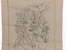 VTG Rug Hooking Pattern Rare Loretta Scena Green Woman Mythical On Burlap