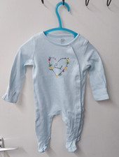 F&F Babygrow Sleepsuit 0-3 Months Baby Girls Blue Polka Dot Floral Long Sleeve