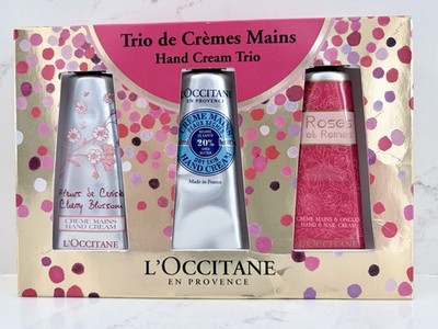 L Occitane Trio of Cremes Mains Hand Cream Set Cherry Blossom/Shea Butter/Roses