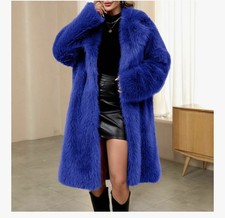 Women's Imitation Fur Jacket Long Suit Collar Furry Warm Winter Coat Jacket