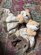 2 Carter  s Fox Baby Blanket 14  Brown White Orange Leaf Print Lovey Security