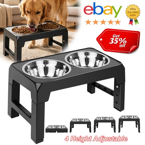 Large Dog Food Feeding Stand Station Stainless Double Raised Bowls Steel Holder