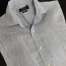 Polo Ralph Lauren Mens Button Up Shirt L 16/38 Slim Fit Long Sleeve Blue Stripe