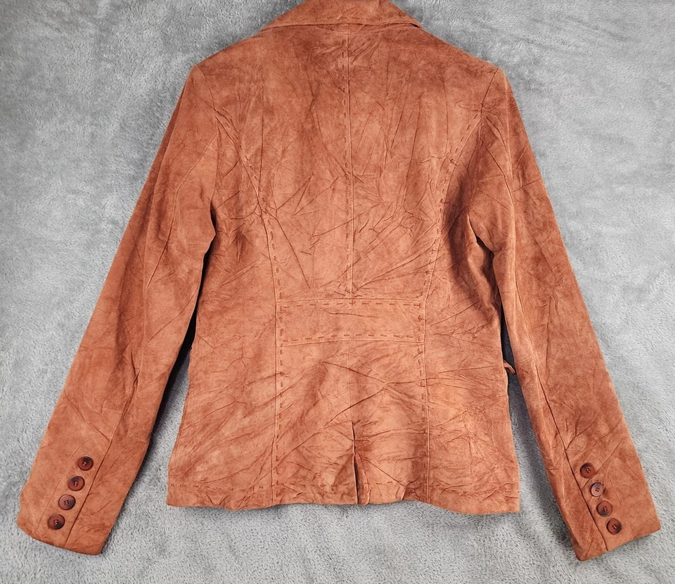 Blazer feminino de camurça couro marrom médio camurça 2 botões entalhe forrado de lapela - Imagem 2 de 4
