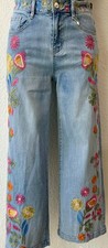 JEANS HOSE TRENDY Wide Leg Phantasie Jeanshose Stickerei Blüten ausgefallen