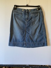 260-Liz Claiborne Womens Blue Denim Jean Skirt A Line Pull On Size 8