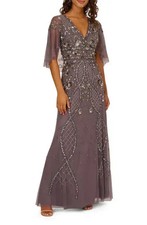 Adrianna Papell Embellished Cape-Sleeve Gown MSRP $349 Size 2 # 12B 2482 Blm