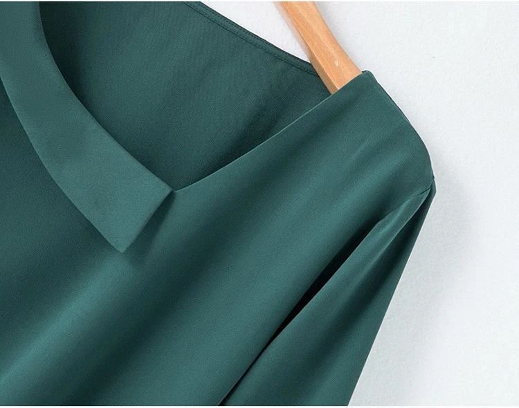 Camisa Top Blusa Pullover 100% Seda Morera Verde Mujer Manga Larga QQ020 Foto 4 de 4