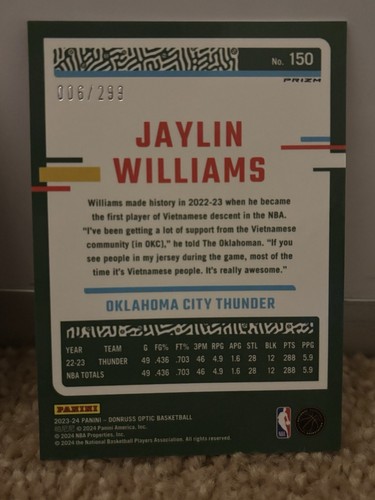 2023-24 Panini Donruss Optic #150 Jaylin Williams Red Velocity /299 - Bild 2 von 2