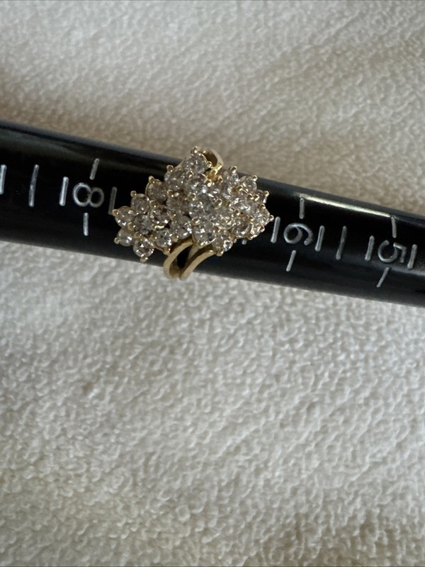 Vintage 14K Yellow Gold Diamond Cocktail Ring Cluster Sculptural Design
