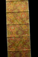 f-565 antique tsumugi silk kimono fabric - flowers- 14" x 62"