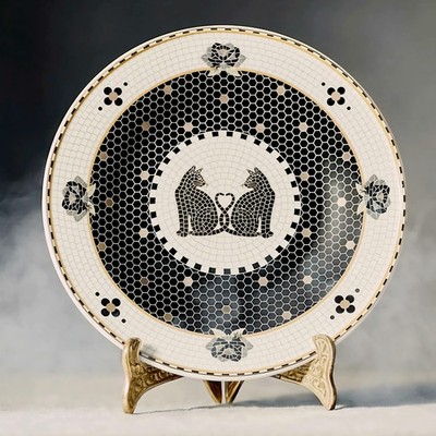 Anthropologie Halloween Black Cats Dessert Plate 24k Gold Stoneware NEW-LIMITED