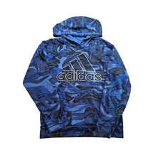 Adidas Hoodie Boys Medium Blue Camo Graphic Pullover Sweatshirt Activewear