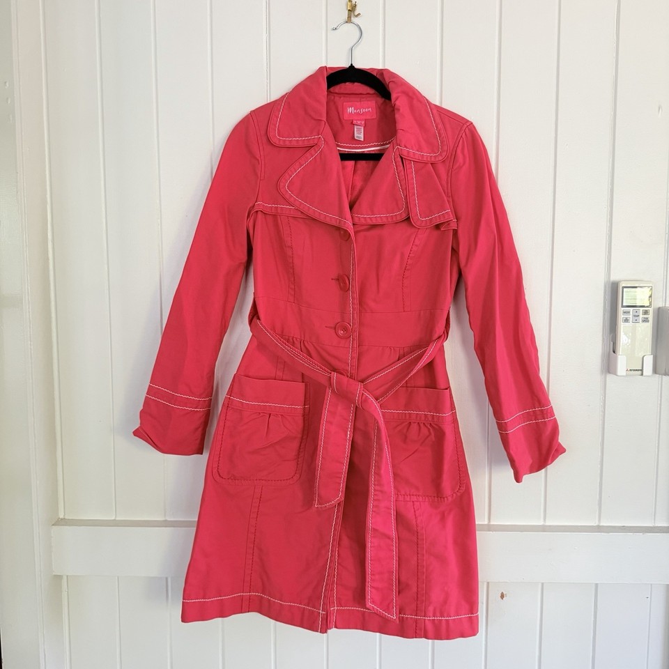 Vintage Y2K 200s Monsoon Red Trench Coat Contrast Stitch 10