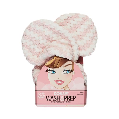 Conair Wash & Prep Adjustable Spa Headwrap, Pink/White, 1-Piece