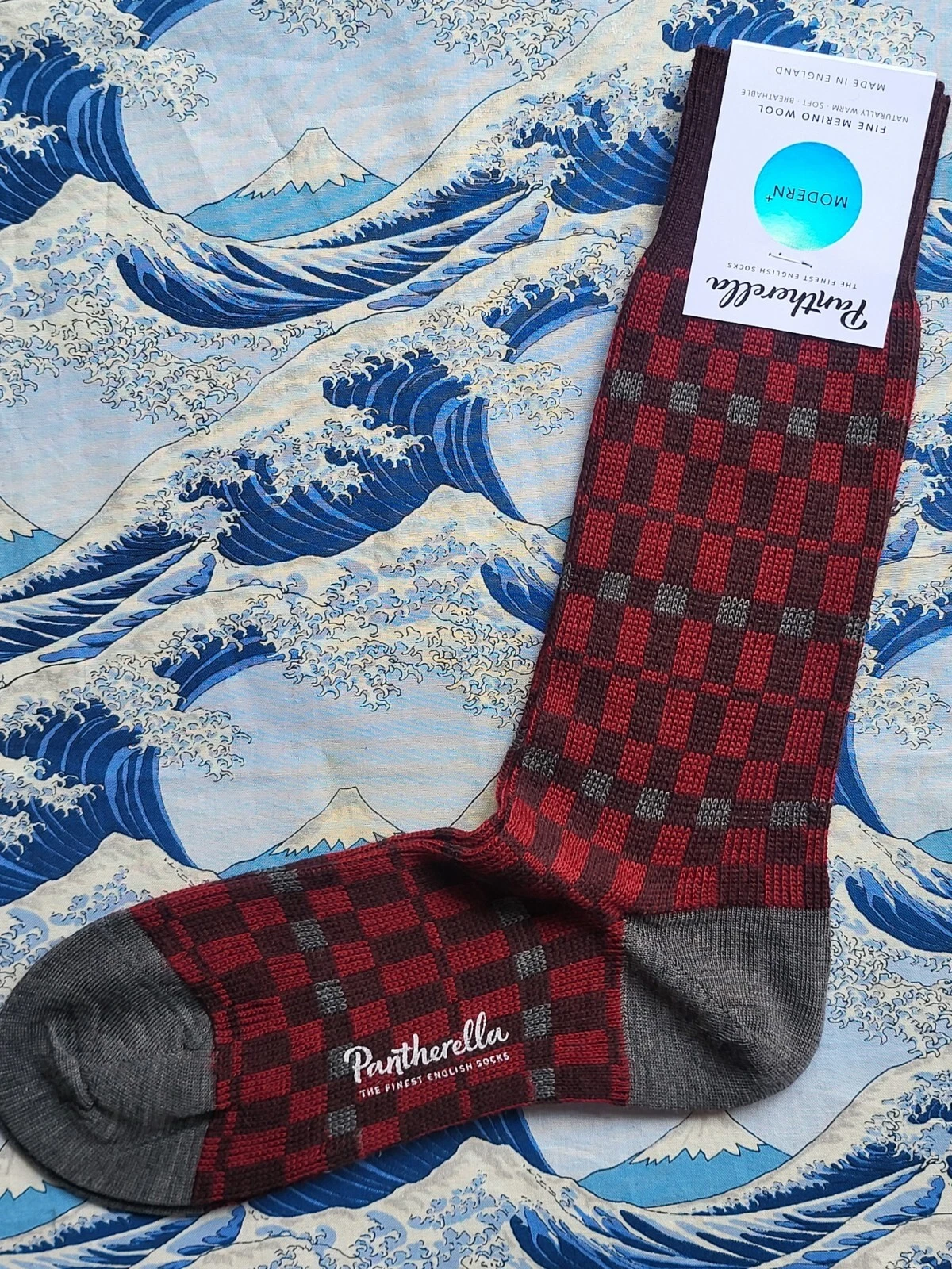 Pantherella Men's Merino Wool English Socks Colour Check Maroon UK 6-7 39-40 £20
