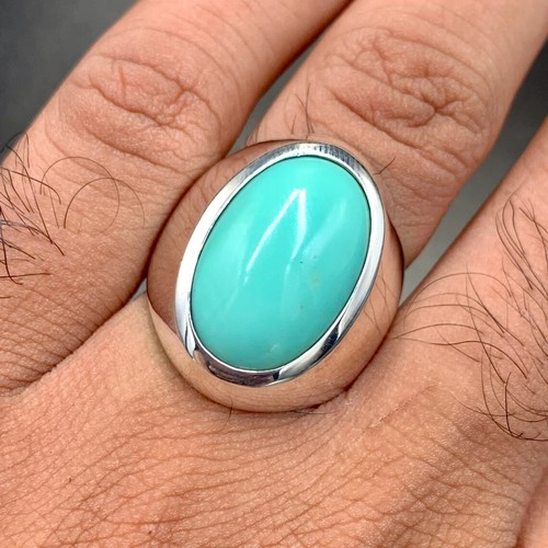 Mens Feroza Rings Natural Turquoise Nishapuri Feroza Rings Handmade Blue Tirquoi - Foto 6 di 6