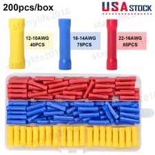 200PCS Insulated Straight Electrical Wire Connectors Butt Splice Crimp Terminals