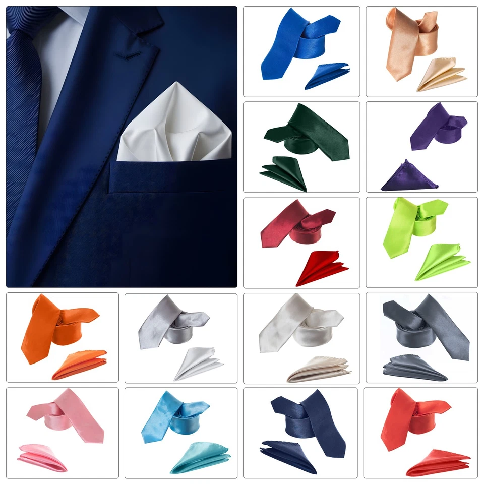 Trimming Shop Satin Herren Krawatte & Einstecktuch Set, Einfarbig, Geflochten - Bild 1 von 1
