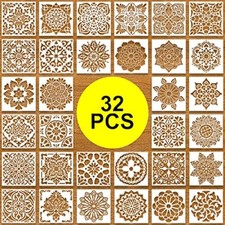 32 Pcs 6 x 6 inch Painting Stencils, Stencils for Painting 6 6 inches Mandala