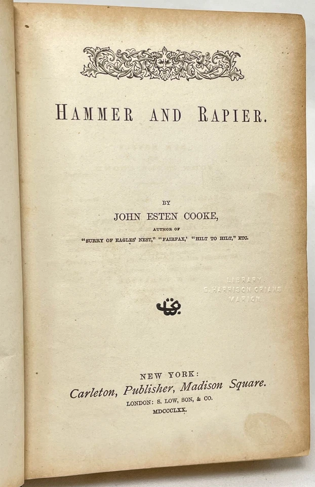 Hammer and Rapier John Esten Cooke Confederate Civil War Fiction 1870 Foto 2 de 4
