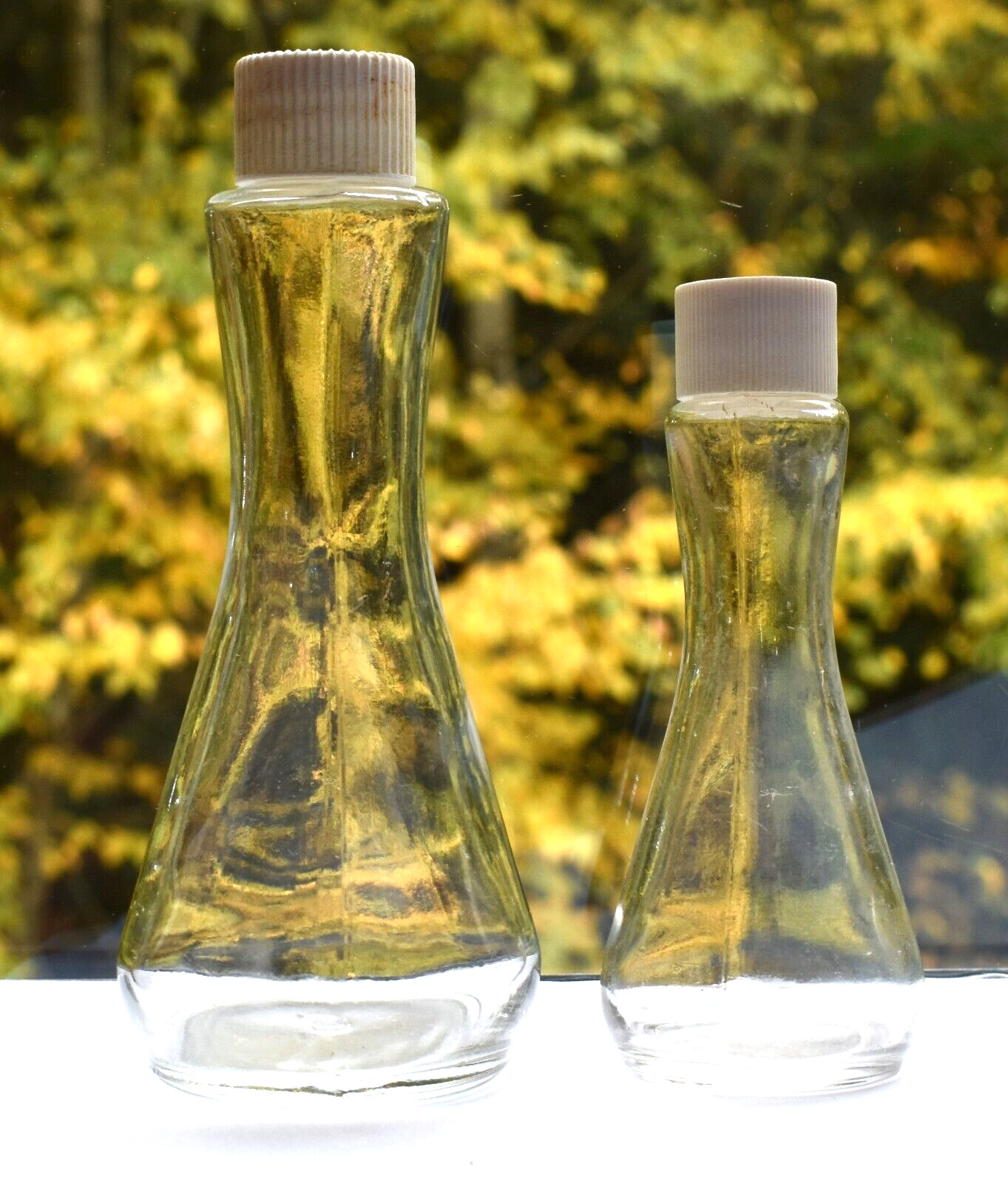 Vintage Prell Shampoo Glass Bottles Lot of 2 Rare Sizes 2 oz and 4 oz With Caps