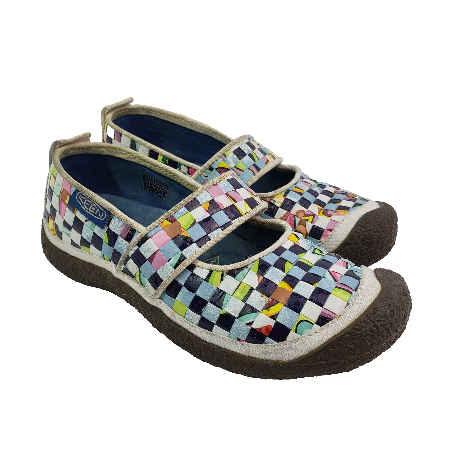 Scarpe Mary Jane Keen Harvest donna taglia 6 blu multicolore tessuto sacchetto di riso