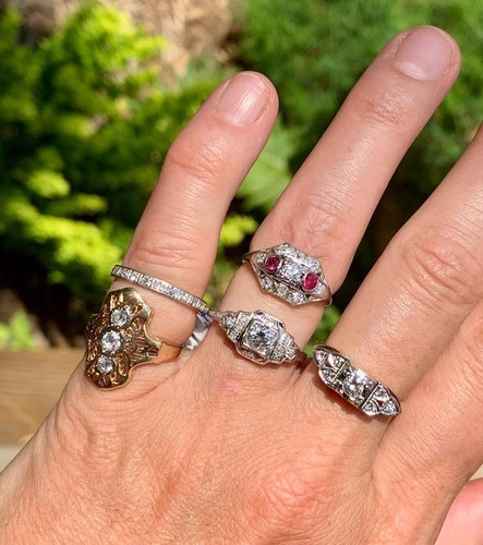 Art Déco Zaffiro Omc Anello Diamante Matrimonio Fidanzamento 14K Oro Bianco - Foto 11 di 12