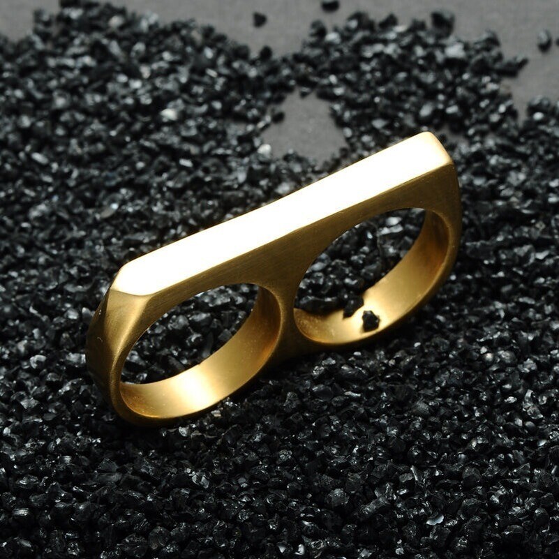 Ring TwoFinger Double Rings For Men Women Cool Gold Color Stainless