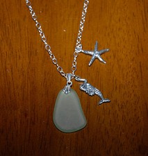 18" Sterling Silver Mermaid Sea Foam Green Sea Glass Necklace w/ Starfish Charm