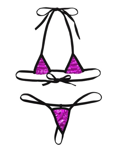 Damen Micro Bikini Set Glänzend BH Oberteil Mini G-String Badeanzug Tanga Dessous - Bild 47 von 131